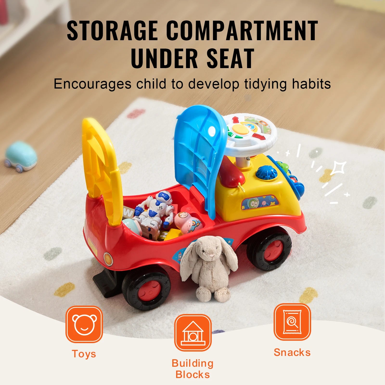 ucceBuy Ride-On Push Car for Toddlers | 1-3 Years | Music & Storage