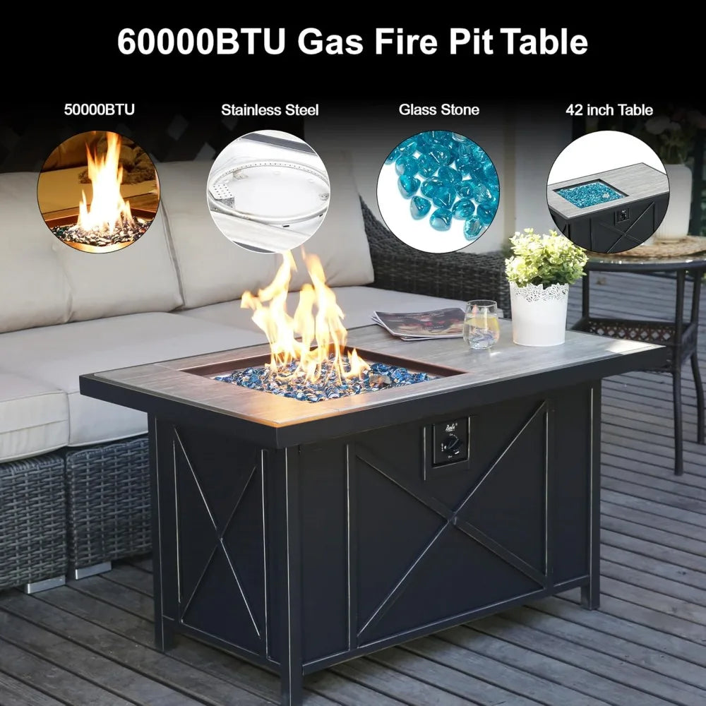 Modern Rectangular Gas Fire Pit Table – 42" Propane Outdoor Heater