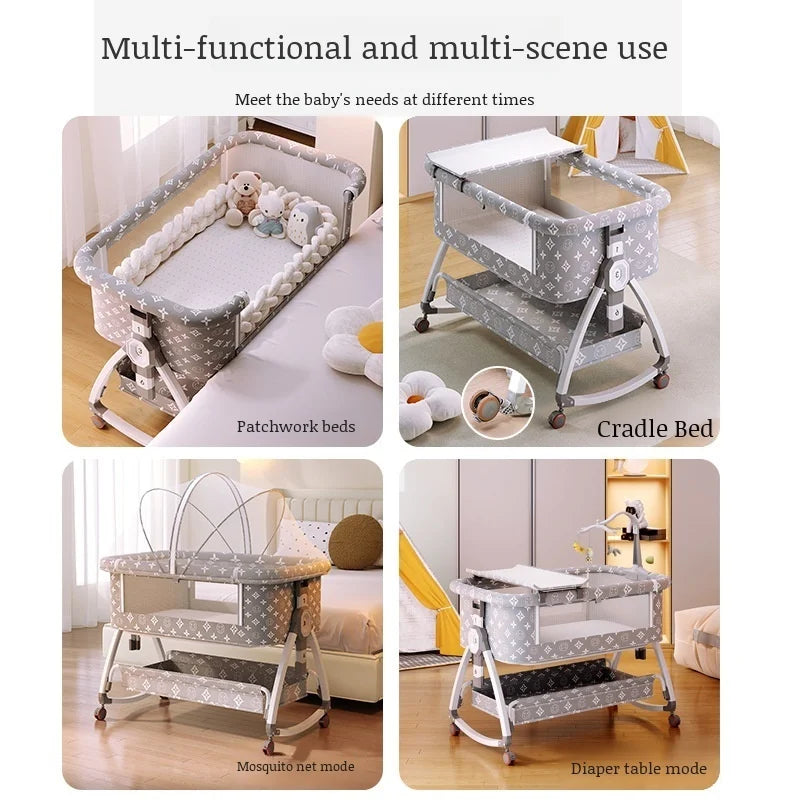 Foldable Portable Baby Bassinet Adjustable High/Low Portable Foldable Crib Anti Spillage Big Bed