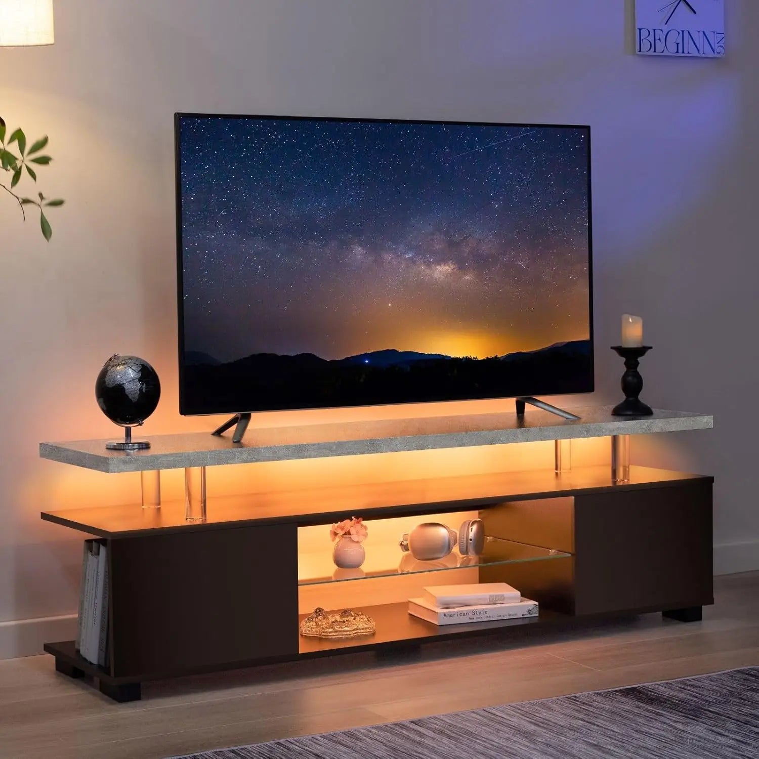 VDC  TV Entertainment Center LED TV Stand, Gaming Center for 60 65 70inch TV, Modern TV Stand with Storage, TV Console for Ga