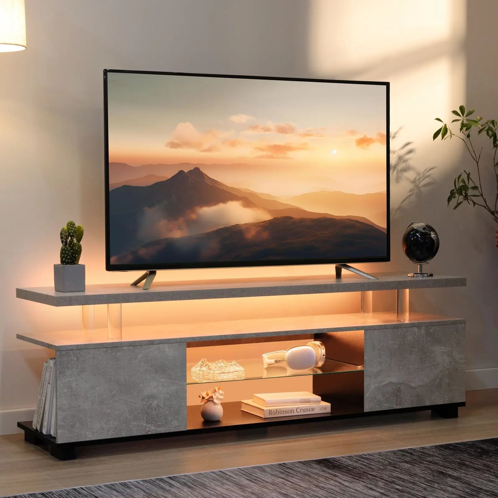 VDC  TV Entertainment Center LED TV Stand, Gaming Center for 60 65 70inch TV, Modern TV Stand with Storage, TV Console for Ga