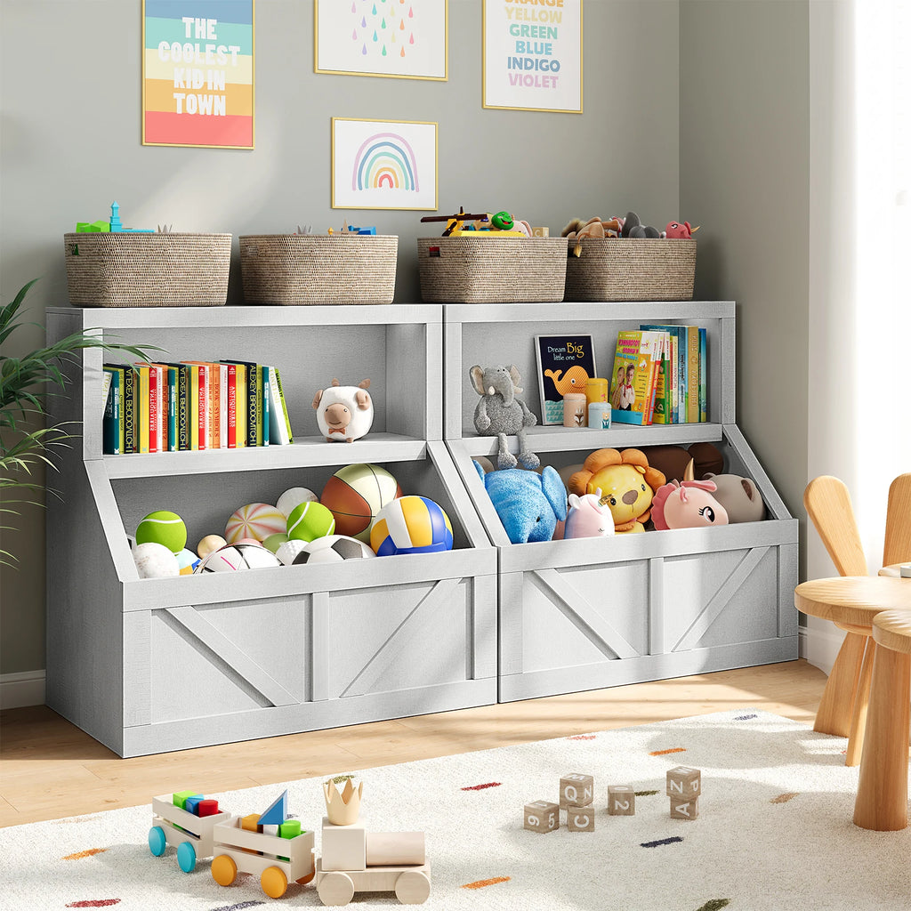 ids Bookshelf – Toy & Book Storage, Engineered Wood, Vintage White/Grey