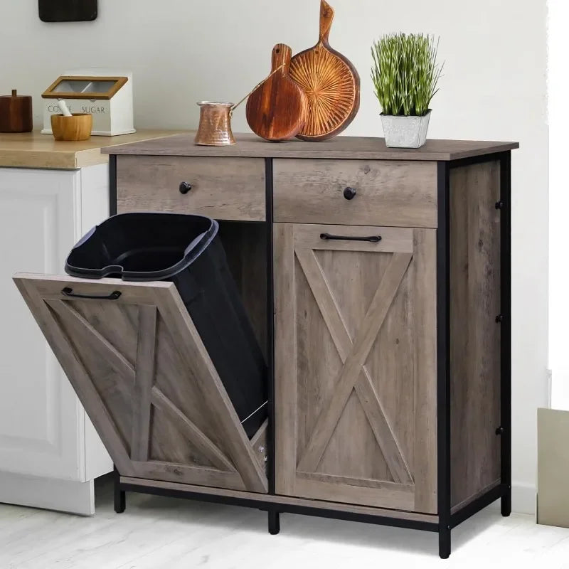 Dual Tilt Pull-Out Trash Cabinet – Hidden 10-Gallon Bins, Durable & Pet-Friendly