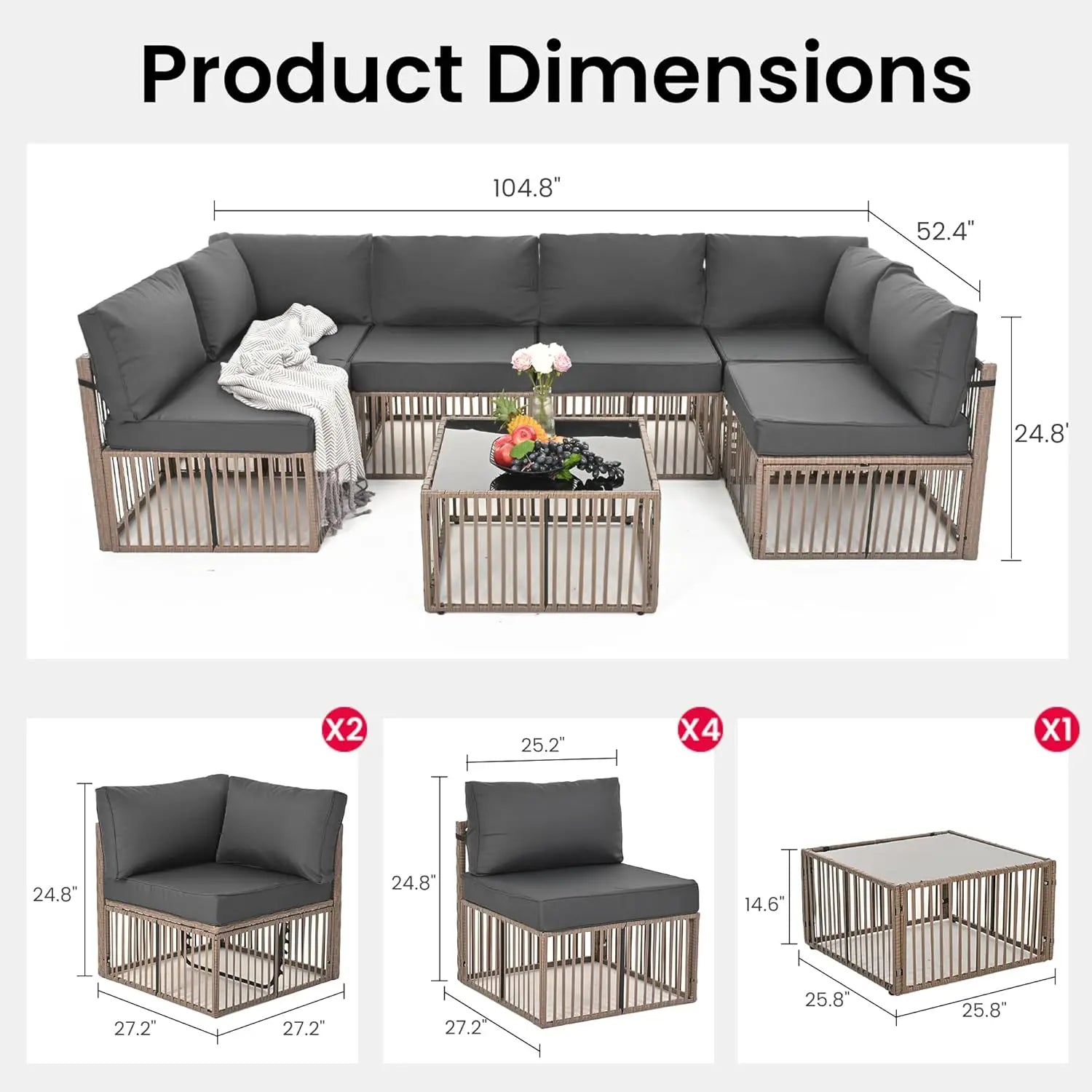 7-Piece Outdoor Rattan Sectional Set – Adjustable & Comfortable  Description