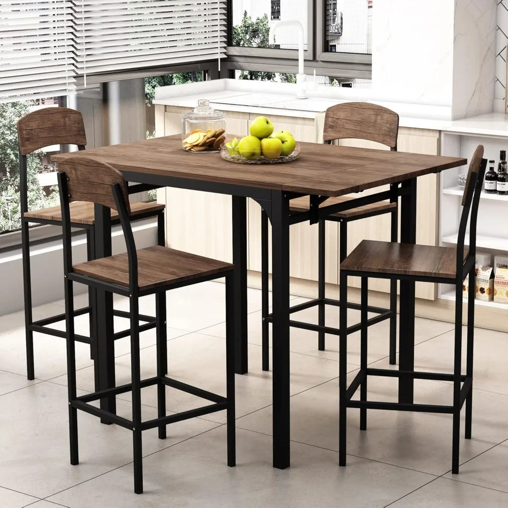 Rustic Farmhouse Dining Set for 4 with Drop-Leaf Table