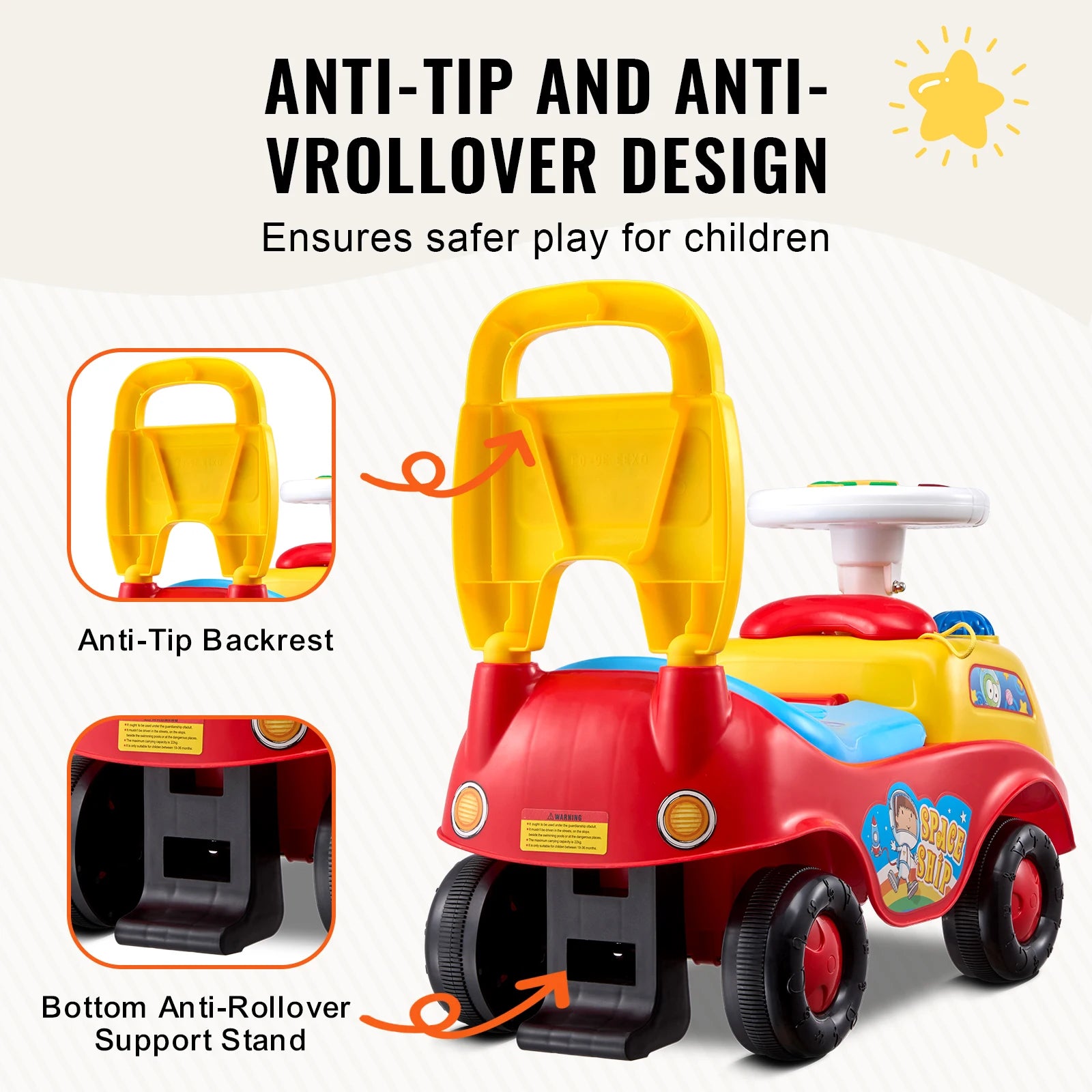 ucceBuy Ride-On Push Car for Toddlers | 1-3 Years | Music & Storage