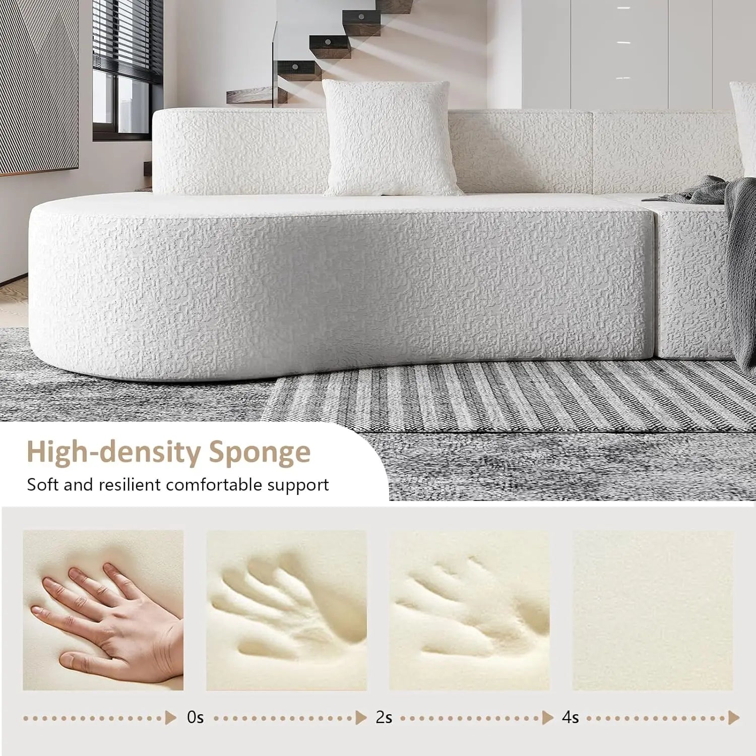 109" Modern Curved 4-Seater Bouclé Sofa with High-Density Cushions