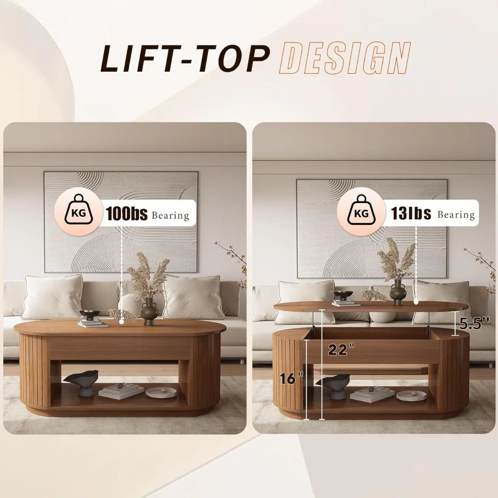 Minimalist Modern Oval Coffee Table 47" with Lift-Top