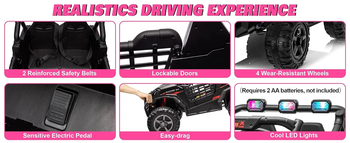 Joyracer 24V Kids Ride-On Car | Double Seat UTV | LED Lights, USB/MP3, Adjustable Volume | Ages 3–6