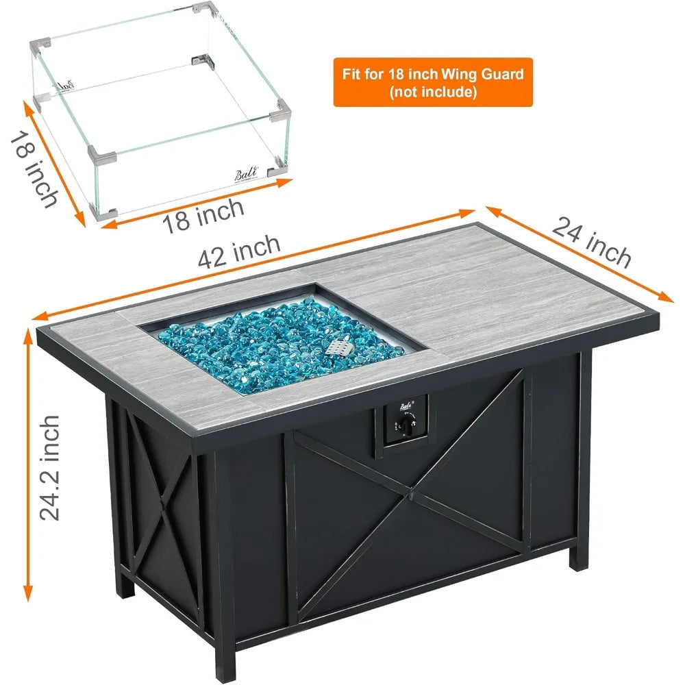 Modern Rectangular Gas Fire Pit Table – 42" Propane Outdoor Heater