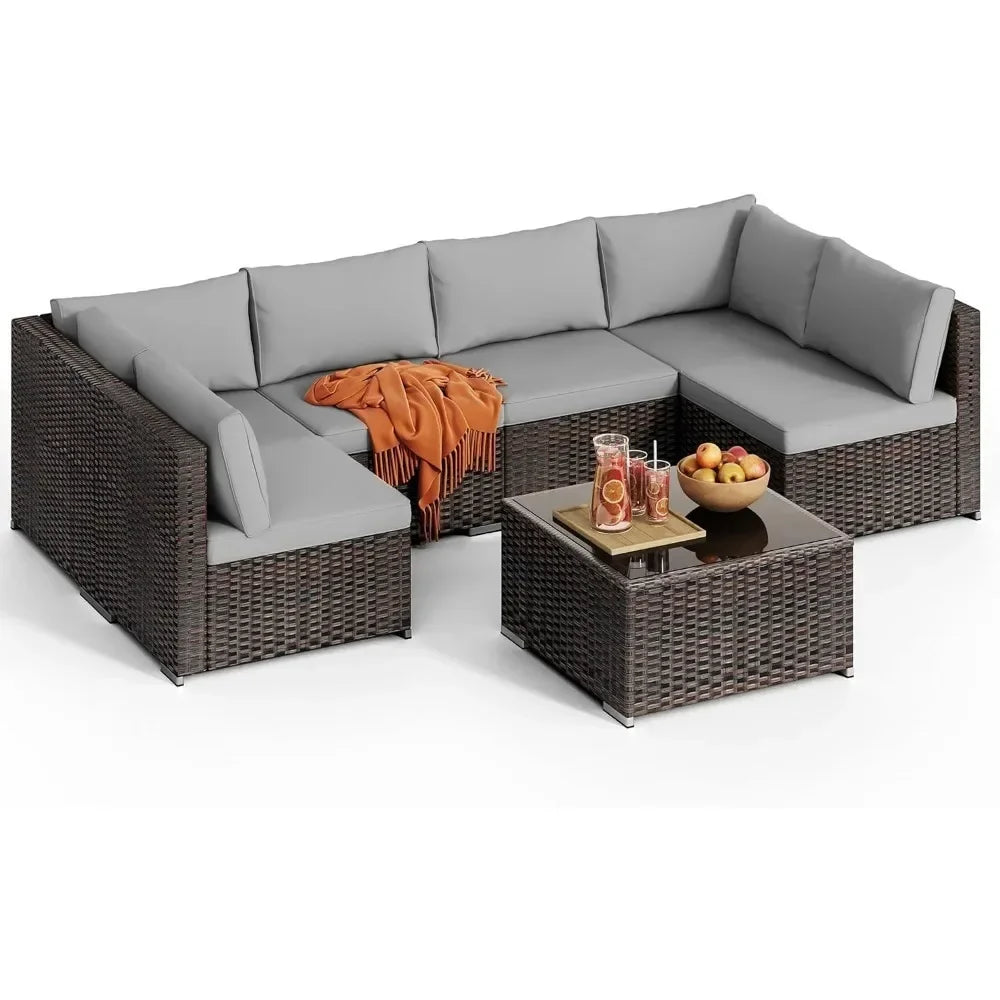7-Piece L-Shaped Patio Furniture Set – Modular Comfort & Durable Design