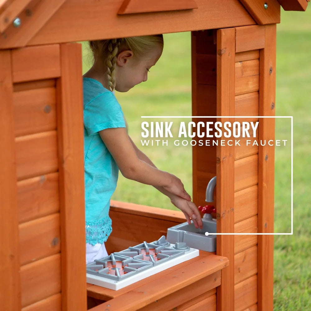Timberlake Wooden Outdoor Playhouse for Kids – Cedar Wood, Snack Bar & Play Kitchen