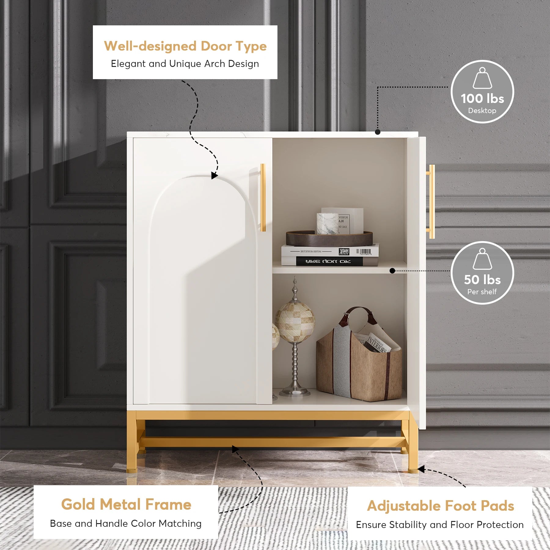 Tribesigns Modern White & Gold Sideboard Cabinet