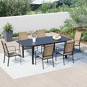 7-Piece Wicker Patio Dining Set with Cushions & Umbrella Hole – Black Rattan