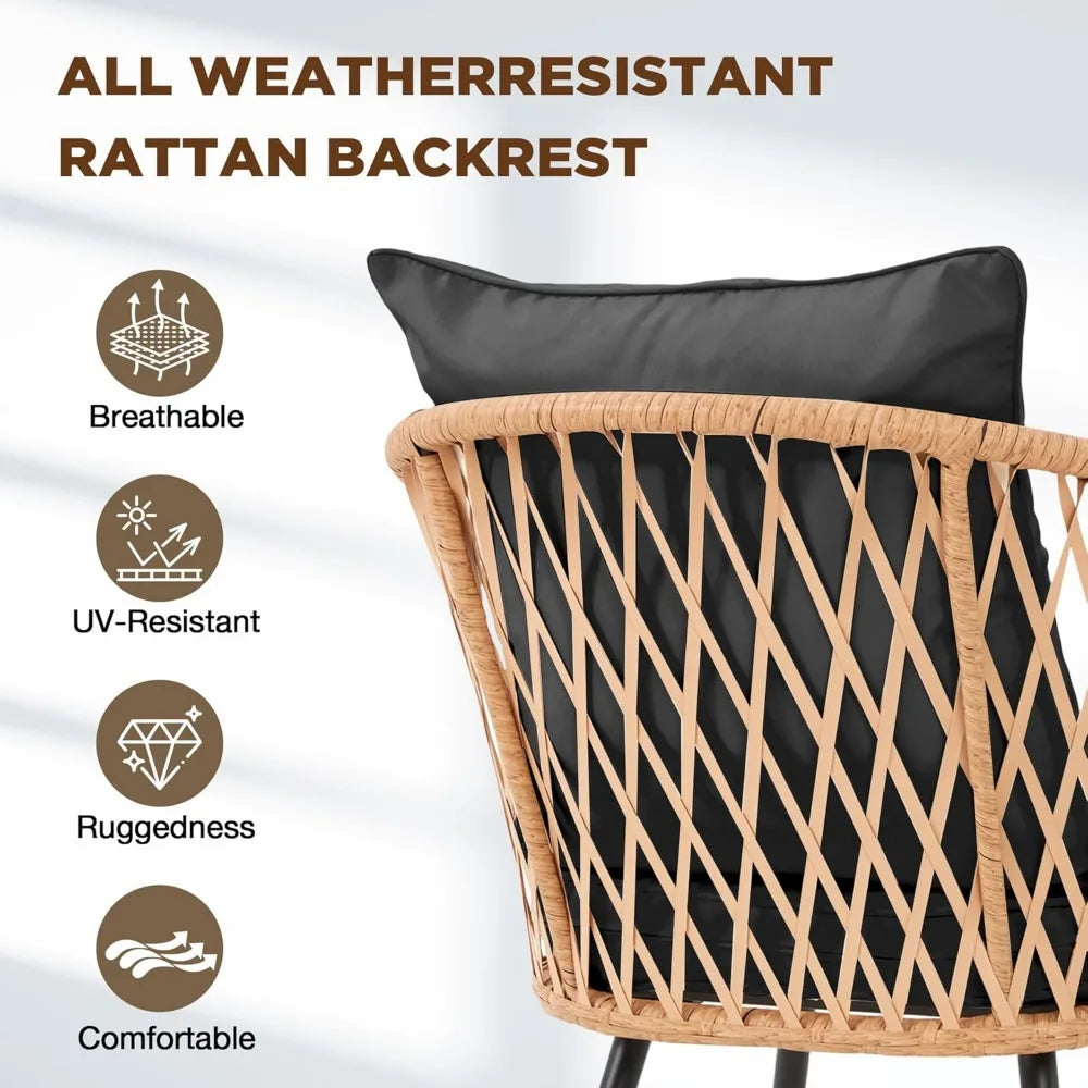 7-Piece Wicker Patio Dining Set with Cushions & Umbrella Hole – Black Rattan