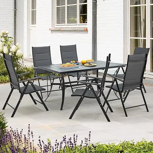 7-Piece Wicker Patio Dining Set with Cushions & Umbrella Hole – Black Rattan