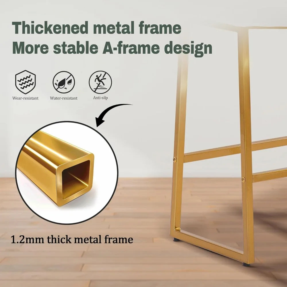 Modern Saddle Bar Stool – Upholstered Faux Leather, Gold Base