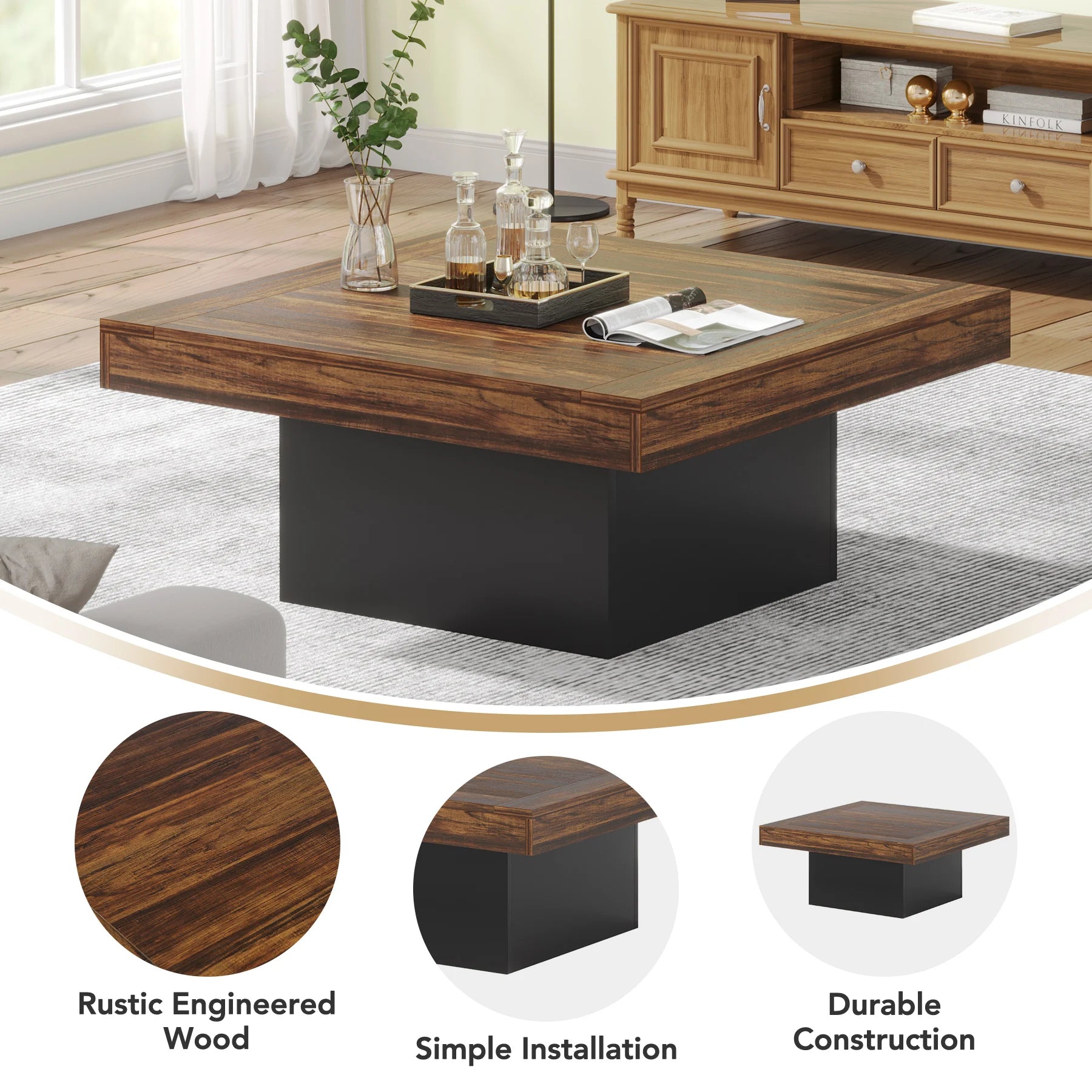 Rustic LED Coffee Table – Farmhouse Style & Modern Functionality