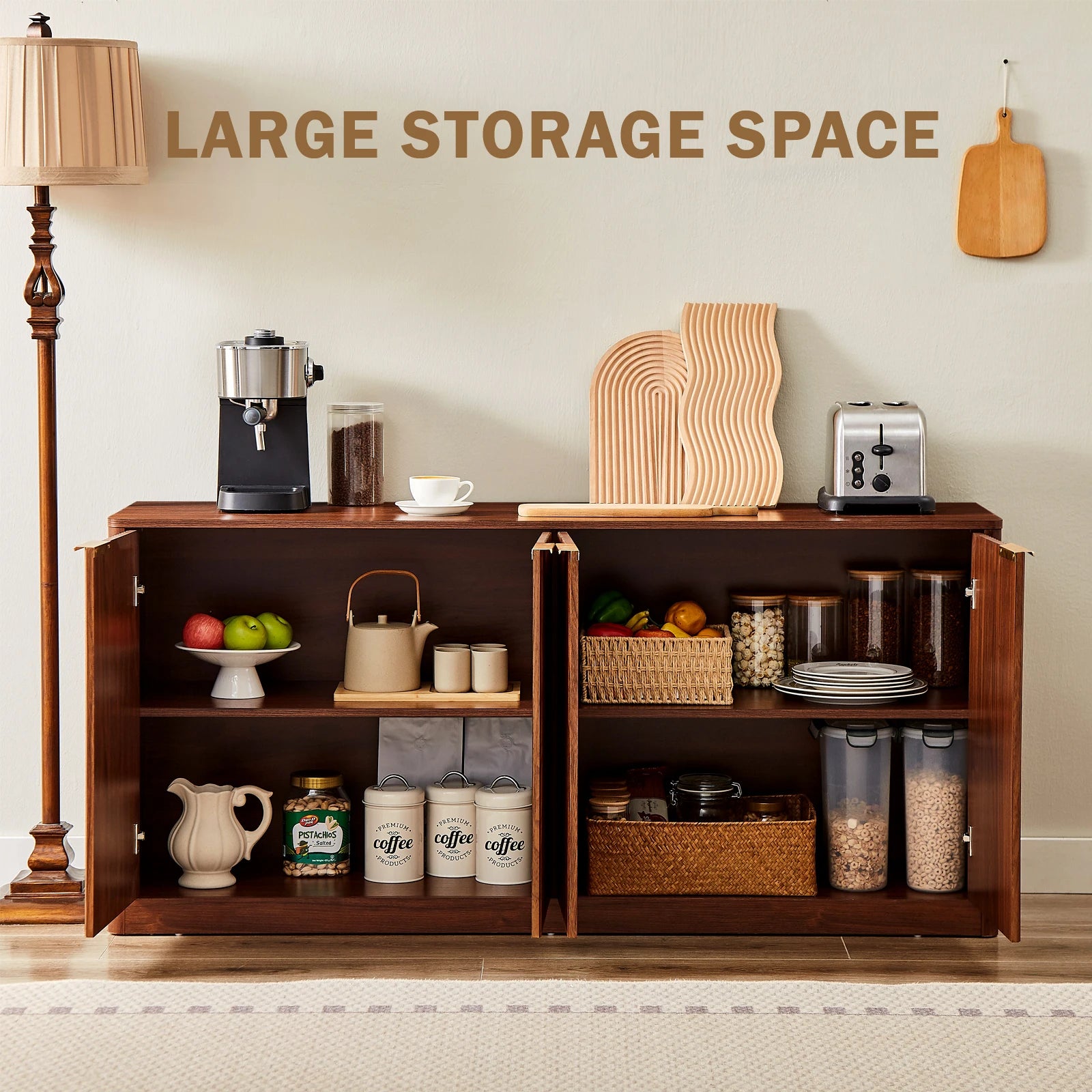 Rumiiro Modern Walnut & Gold Sideboard Cabinet