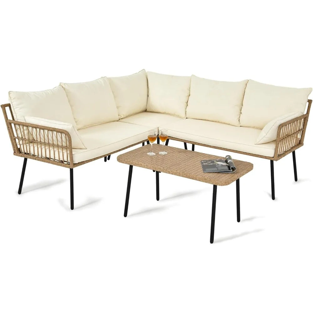 Outdoor 4PCS Rattan Sofa Set – Cloud-Like Comfort & Lasting Durability