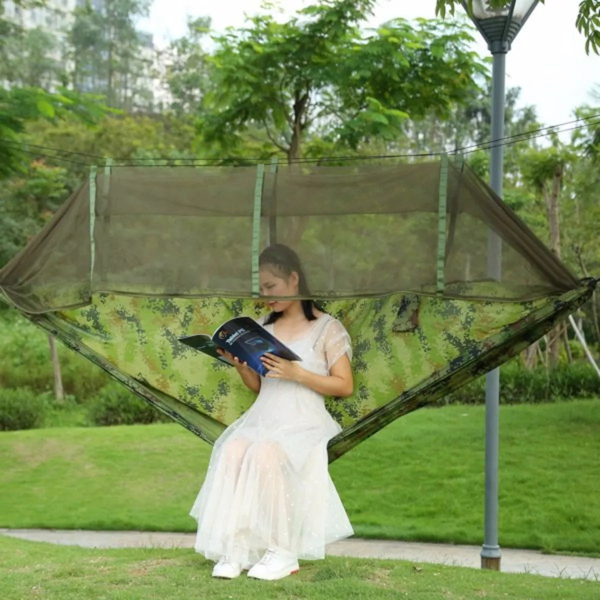 600 lbs Parachute Nylon Camping Hammock with Mosquito Net – Lightweight & Portable
