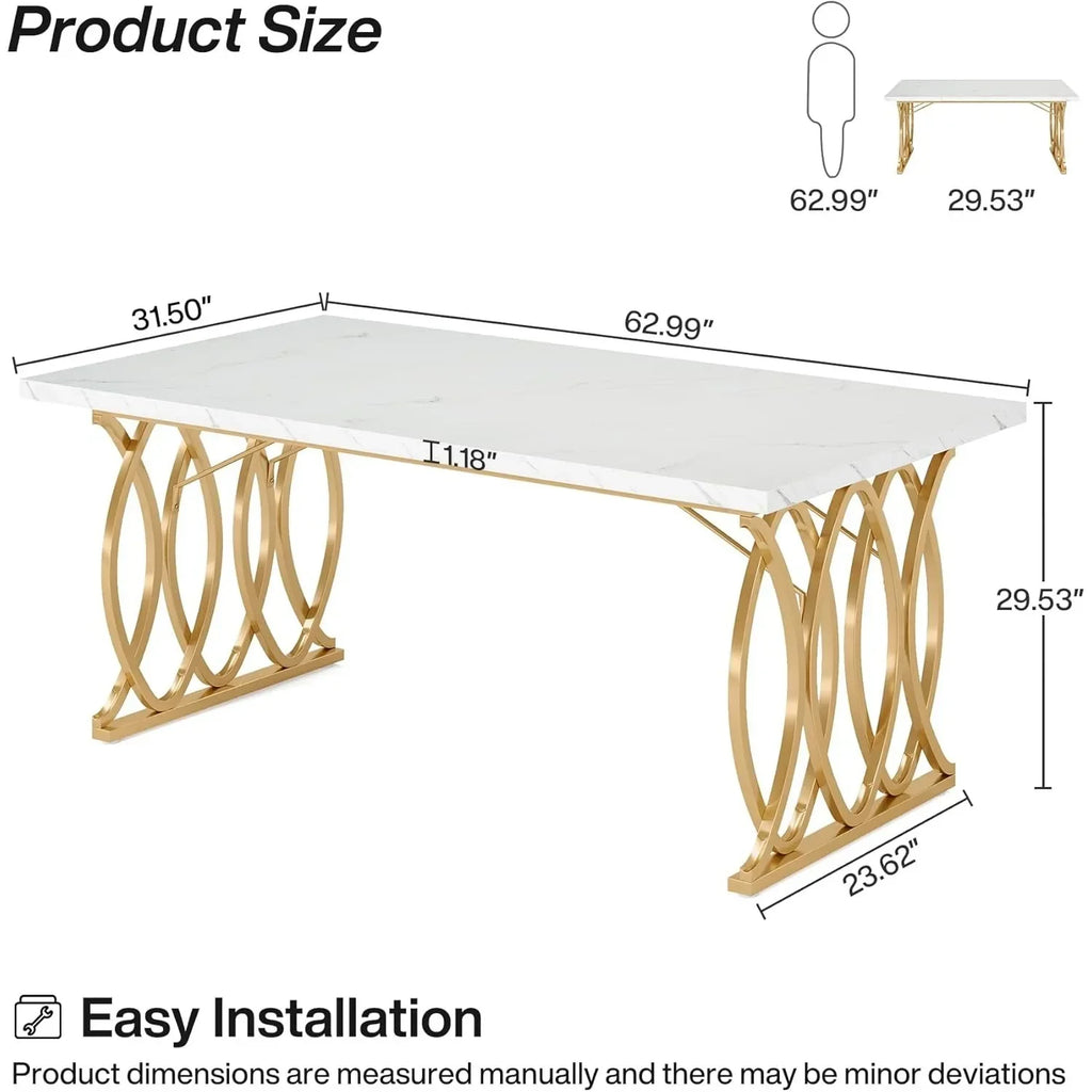 Modern Faux Marble Dining Table with Gold Geometric Legs