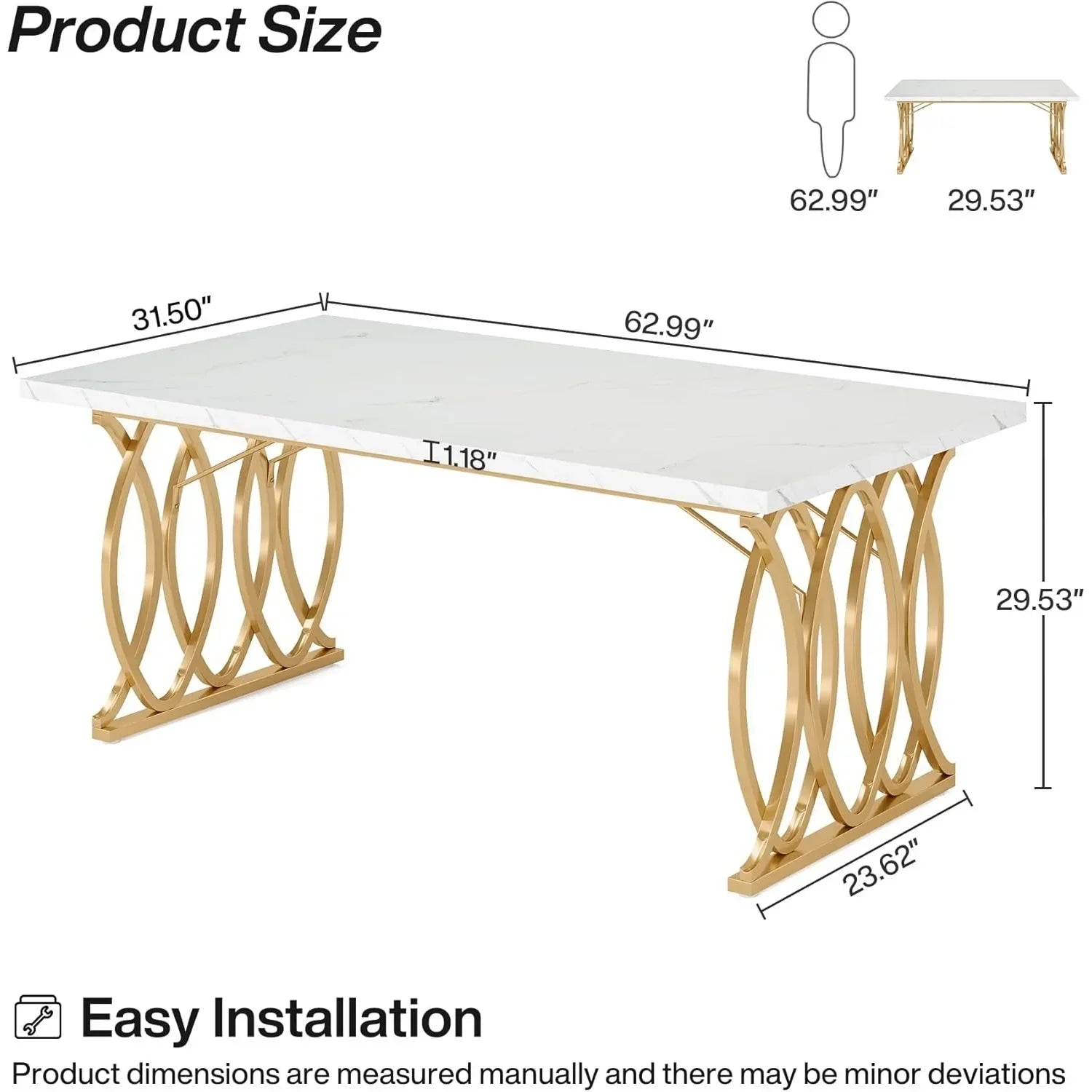 Modern Faux Marble Dining Table with Gold Geometric Legs