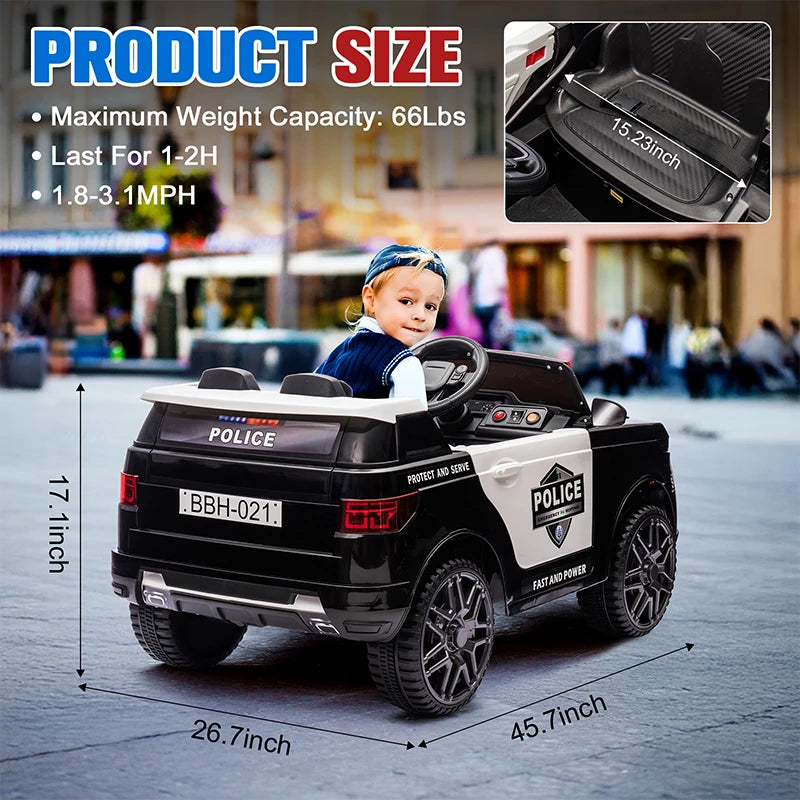 12V Kids Police Ride-On Car | Electric SUV with Parent Remote, Siren, Flashing Lights & Music | Ages 3–6