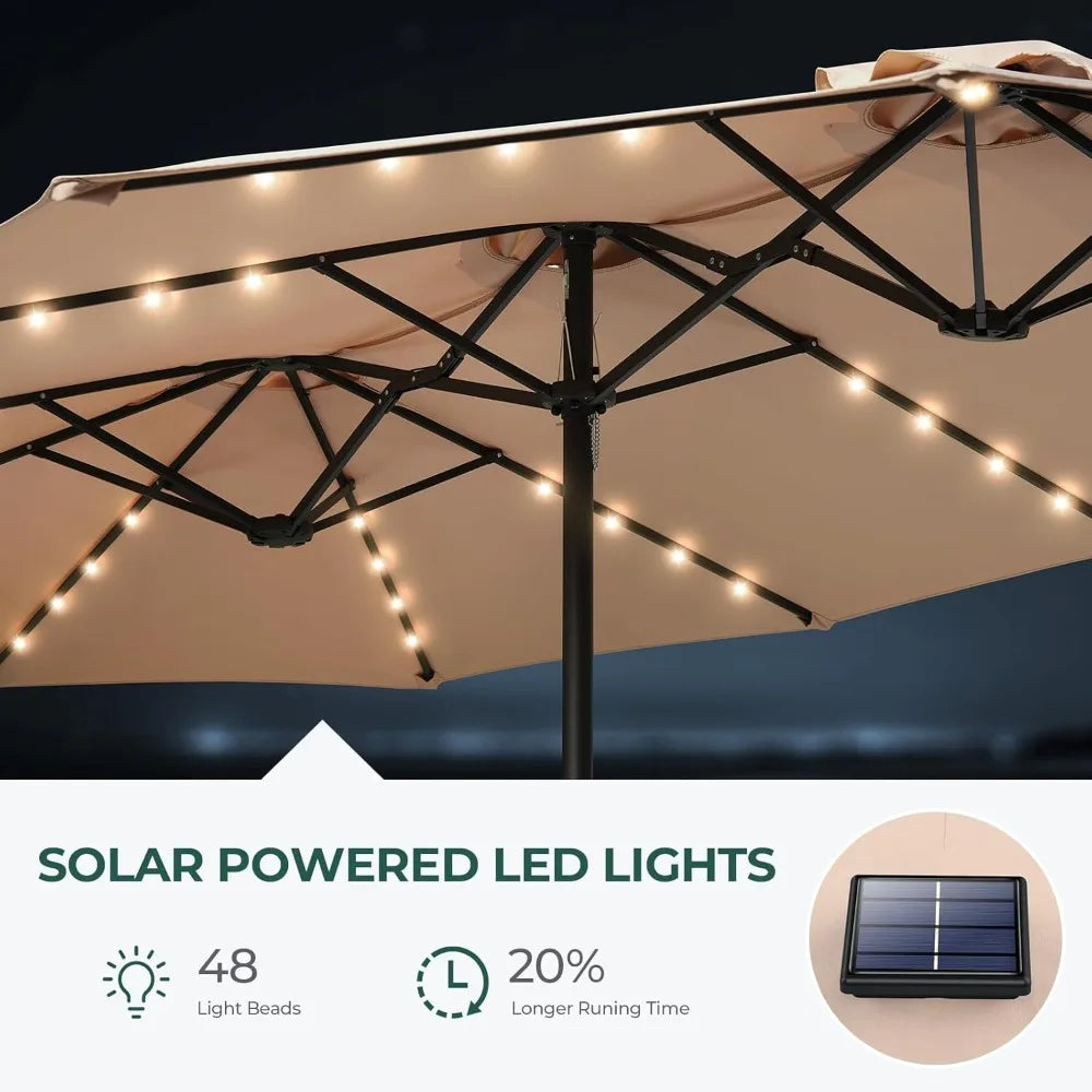 13ft Double-Sided Solar LED Patio Umbrella – Extra Large Shade