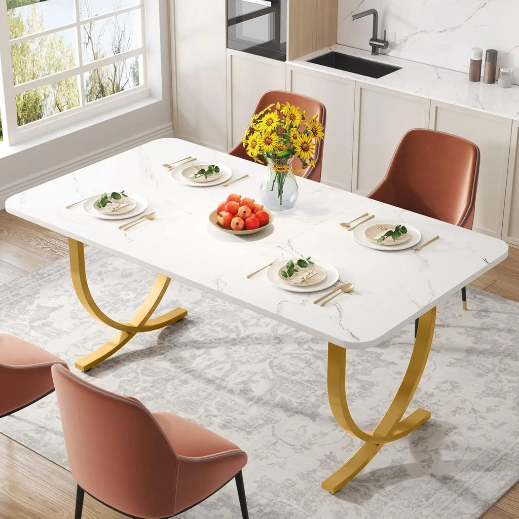 Modern Faux Marble Dining Table for 4