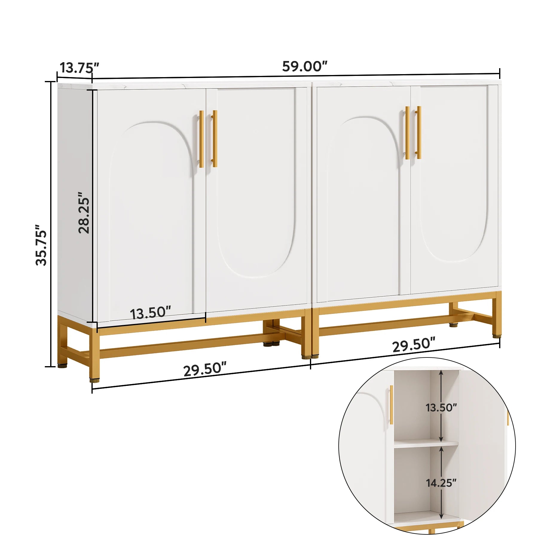 Tribesigns Modern White & Gold Sideboard Cabinet