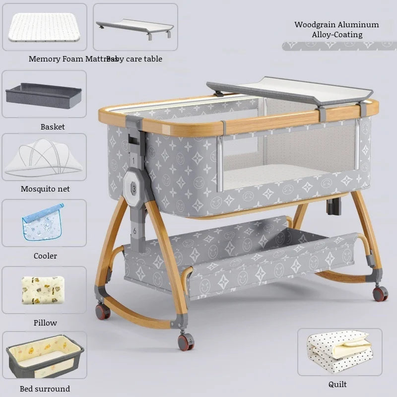 Foldable Portable Baby Bassinet Adjustable High/Low Portable Foldable Crib Anti Spillage Big Bed