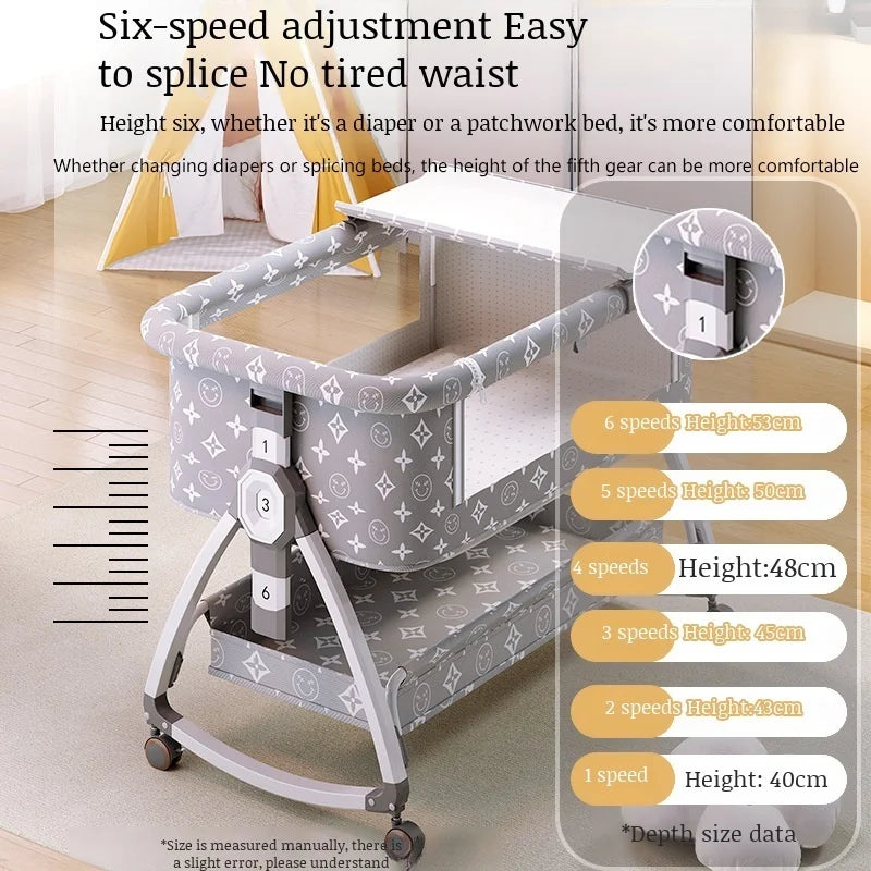 Foldable Portable Baby Bassinet Adjustable High/Low Portable Foldable Crib Anti Spillage Big Bed