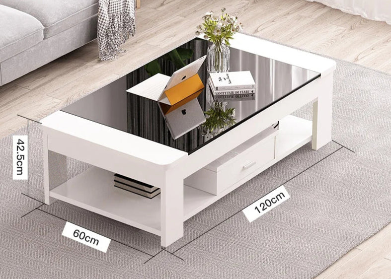 Scandinavian Modern Coffee Table with Tempered Glass – Simple & Stylish Design