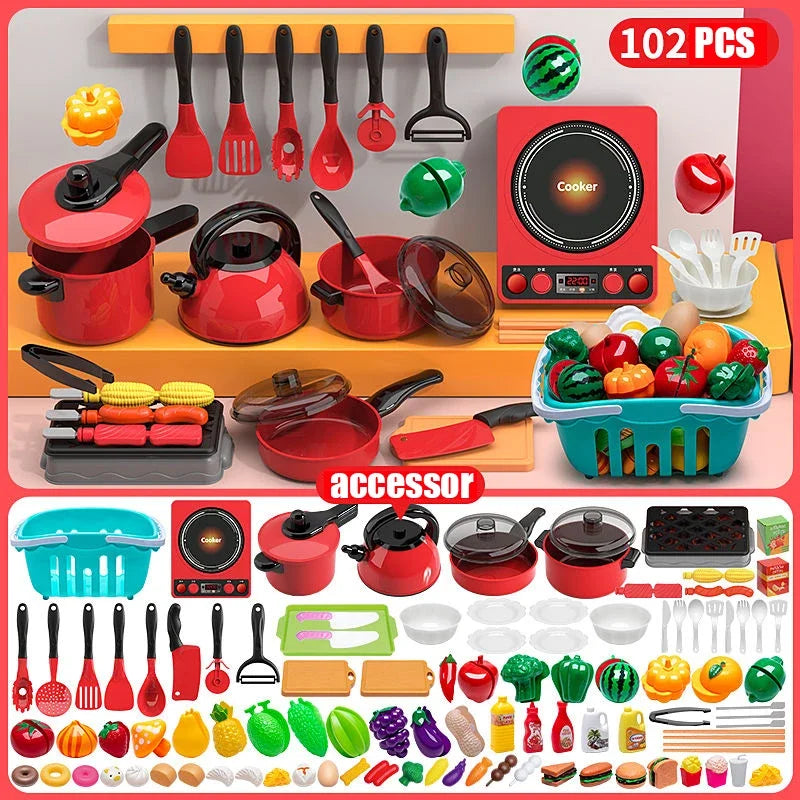 Pretend Play Red Kitchen Toy Set – Interactive Cooking Playset for Kids