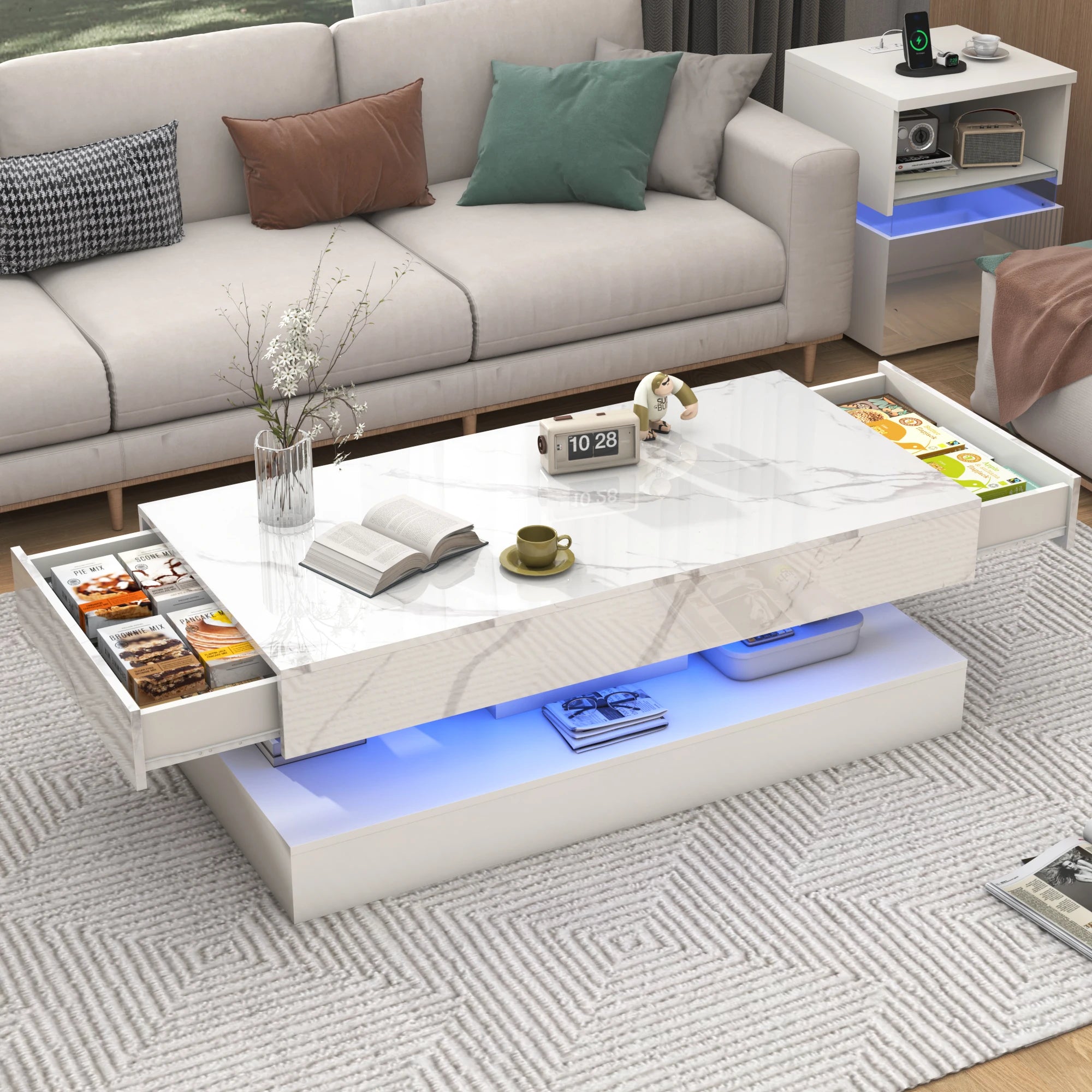 Modern LED Coffee Table with Storage & Remote/App Control