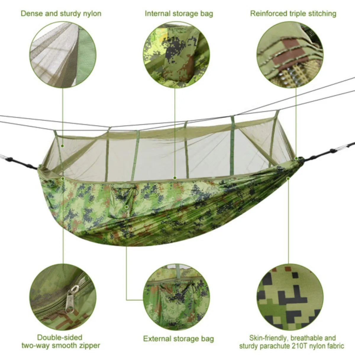 600 lbs Parachute Nylon Camping Hammock with Mosquito Net – Lightweight & Portable