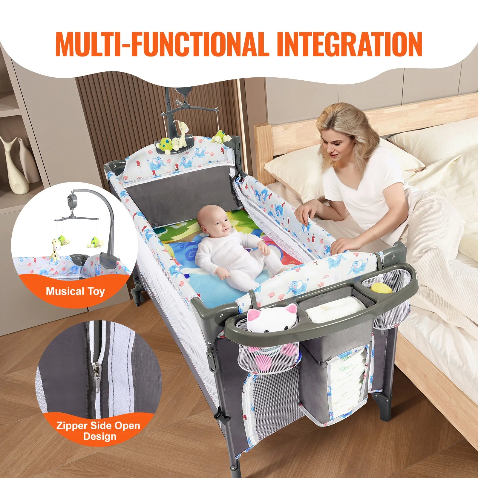 SucceBuy Baby Bassinet with Changing Table