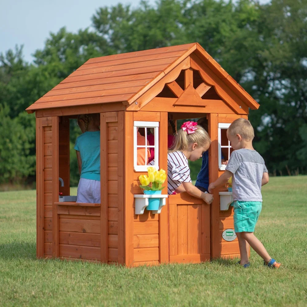 Timberlake Wooden Outdoor Playhouse for Kids – Cedar Wood, Snack Bar & Play Kitchen