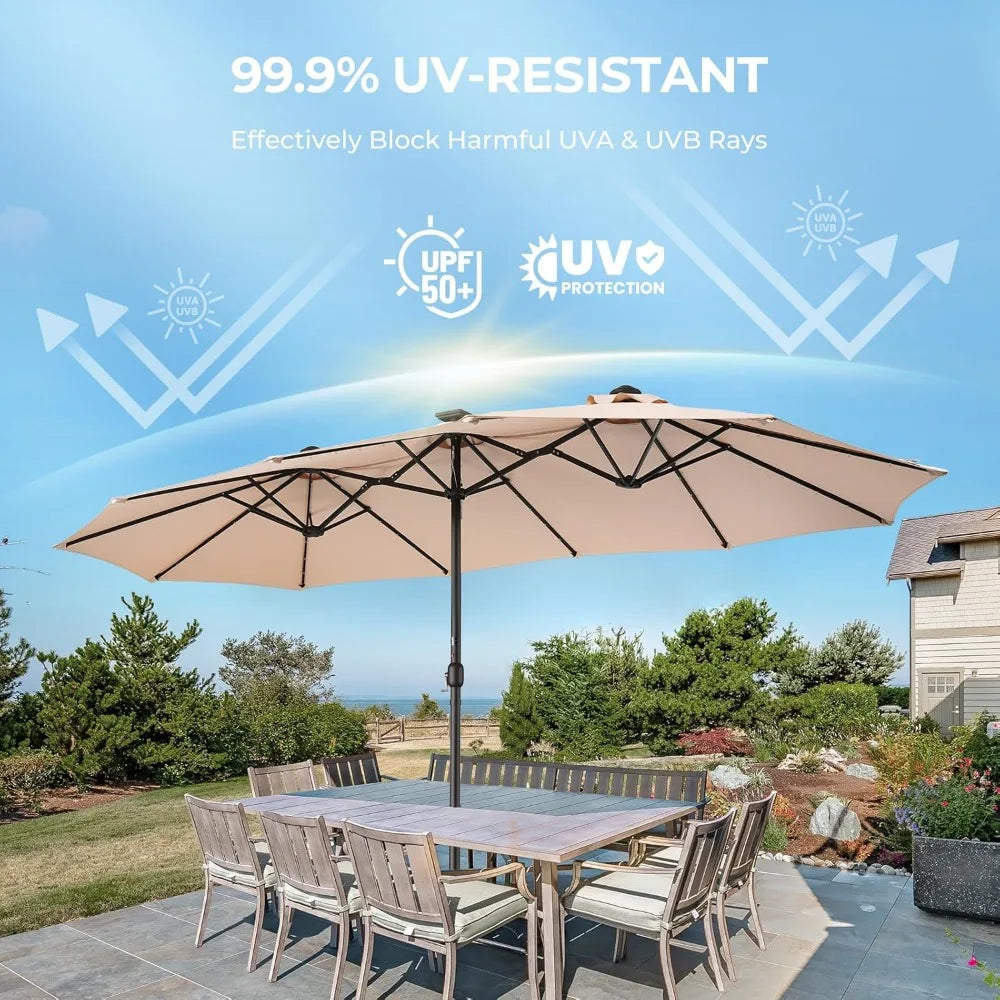 13ft Double-Sided Solar LED Patio Umbrella – Extra Large Shade