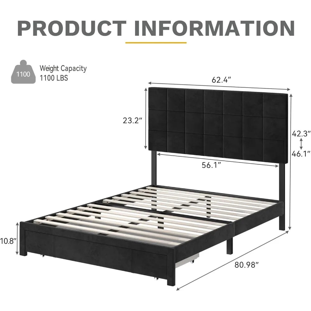Queen Velvet Storage Bed – Elegant & Functional