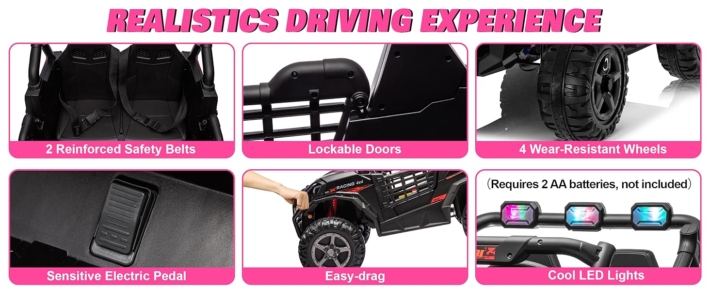 Joyracer 24V Kids Ride-On Car | Double Seat UTV | LED Lights, USB/MP3, Adjustable Volume | Ages 3–6