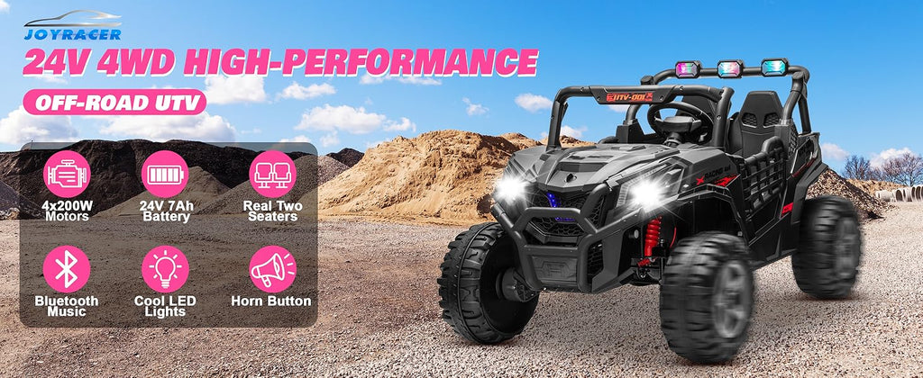Joyracer 24V Kids Ride-On Car | Double Seat UTV | LED Lights, USB/MP3, Adjustable Volume | Ages 3–6