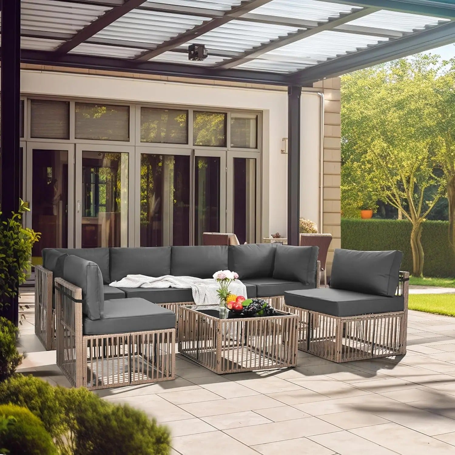 7-Piece Outdoor Rattan Sectional Set – Adjustable & Comfortable  Description